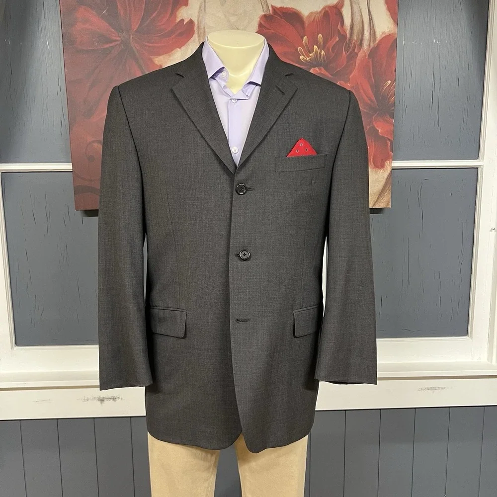 Burberry London Blazer Jacket Sport Coat Mens 42R Wool Charcoal Gray USA
